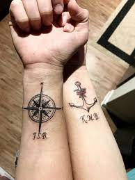 Coupletattoos Sailor Compass Anchor Hersandhers Wristtattoo Anchor Tattoos Couple Tattoos Best Couple Tattoos