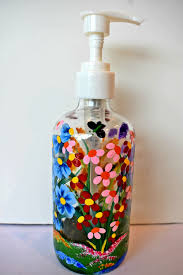 Download Hand Painted Glass Liquid Soap Lotion Dispenser Bottle W Hand Pump Wildflowers Ladybugs Butterflies Pink Orange Yello Hand Lotion Liquid Soap Lotion Dispenser PSD Mockup Templates