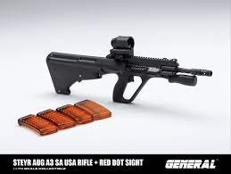 The steyr aug spr is a straight pull only configuration, somewhat similar to the aug a2 and is intended primarily for civilian use. Steyr Aug Sa Usa Rifle With Red Dot Sight Black Machinegun