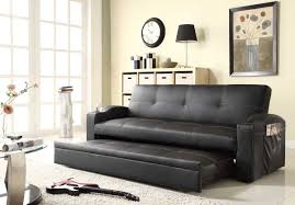 When picking a blanket or throw to add to your dark brown leather couch, consider a compatible color scheme; Homelegance Novak Elegant Lounger Sofa With Pull Out Trundle 4803blk At Homelement Com Black Leather Sofa Bed Pull Out Sofa Bed Contemporary Sofa