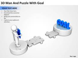 Business Charts 3d Man And Puzzle With Goal Powerpoint