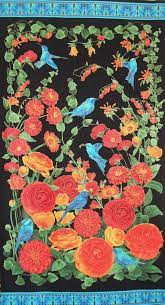 Arcadia Ranunculus Flower Chong A Hwang Timeless Treasures Fabric Panel Blue Bird Timeless Treasures Timeless Treasures Fabric