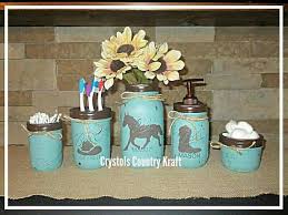 Western Bathroom Set Horse Decor Cowboy Bathroom Soap And Toothbrush Holder Set Horse Trash Can Teal And Brown Western Decor Rustic Deco Western Bathrooms Western Bathroom Decor Cowboy Bathroom