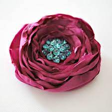 Items Similar To Pink And Teal Satin Flower Hair Clip Fuchsia Flower Large Rhinestone Center Thick F Pink Hair Clips Pink Flower Hair Clip Flower Hair Clips