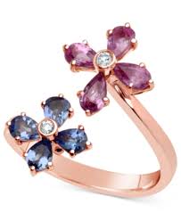 Macy S Multi Gemstone 1 3 4 Ct T W Diamond Accent Flower Ring In 14k Rose Gold Reviews Rings Jewelry Watches Macy S