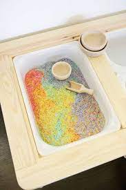 The most common kitchen bin table material is wood. Easy Sensory Bin Table Setup For Kids A Beautiful Mess
