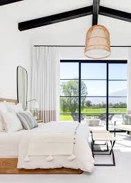 Serene Master Bedroom With Wall Of Window Inside A Modern Family Home In La Quinta Californi Farmhouse Master Bedroom Home Decor Bedroom Bedroom Inspirations