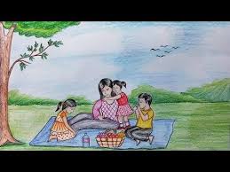 How To Draw A Picnic Scenery Step By Step Youtube Family Drawing Art Drawings For Kids Cool Drawings