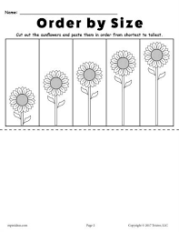 Please see our full disclosure if you'd like more information. Printable Sunflower Ordering Worksheets Shortest To Tallest Tallest To Shortest Kindergarten Worksheets Free Printables Printable Sunflower Pre K Worksheets