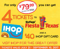 Coupons Are My Currency 4 Six Flags Fiesta Texas Tickets And A 40 Ihop Gift Card For 79 99 Six Flags Fiesta Texas Best Gift Cards Six Flags