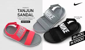 Black And White Nike Sandals Womens Shop Women S Nike Tanjun Sandal Nike Sandals Sneakers Nike Air Max Sneakers Fashion
