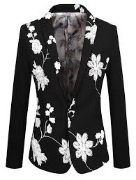Black And White Suit Mens Black White Floral Embroidered Elegant Blazer Www Pilaeo Com Men S Luxury Fashion Mens Floral Blazer Elegant Men Style Elegant Blazers