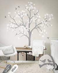 Tree Decal With Bird And Leaves White Tree Wall Decals Nursery Etsy Nursery Wall Decals Tree Tree Wall Decal Wall Decor Living Room
