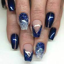 Dark blue and silver nail art silver glitter nails & dark. Blue Silver Nails Blue And Silver Nails Blue Glitter Nails In 2021 Blue And Silver Nails Navy And Silver Nails Silver Nails