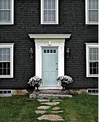 Dark Gray Exterior Light Blue Door Dreamy Exterior Color Scheme White Exterior Houses Exterior House Colors House Exterior