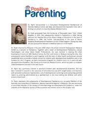 The national specialist register of the malaysian medical council. 1 Pp 2018 Dr Rajini S Profile Positive Parenting