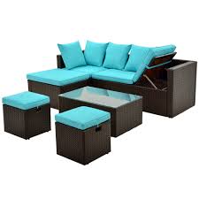 Free shipping on all pontoon boat seats, pontoon furniture, pontoon flooring, parts and accessories. Casainc 5 Piece Brown Wicker Outdoor Sectional Set With Blue Cushions