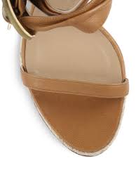 Burberry Catsbrook Leather Espadrille Wedge Sandals In Camel Brown Lyst