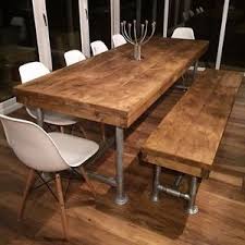 Urban Industrial Rustic Reclaimed Scaffold Board Dining Table Bistro Restaurant Ebay Wood Rustic Kitchen Tables Dining Table With Bench Wooden Dining Tables