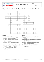 Class 5 Science Crossword Puzzles Human Body Science Worksheets Holiday Math Worksheets Crossword Puzzles