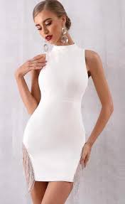 White Cocktail Dress Party Dress Jeweled Tassel Fringe Dress Mini Dress White Dress Party Bandage Midi Dress Sequin Party Dress