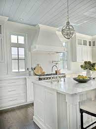 White Kitchen With Blue Ceiling Classic White Kitchen With Painted Blue Ceiling Blue Ceiling I Lake House Kitchen Classic White Kitchen Interior Design Kitchen