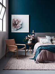 Gorgeous Dark Blue Walls And Blush Accents For Everyone Asking The Paint Colour Is Gentleman S Grey By Benjamin M Interior Bedroom Design Bedroom Interior