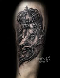 Lion With Crown Upper Arm Tattoo In Black And Grey Upper Arm Tattoos Tattoos Arm Tattoo