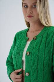 Trist Star Green Oversize Knitwear Cardigan