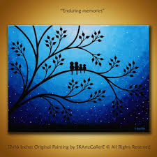 Bird On Tree Branch Painting This Is A Original Artwork Of Birds On Tree Branch This Family Of Birds Painting Is Created On A 12x16 Canvas Blue Canvas Art Purple Canvas Art Oil Pastel Art