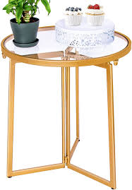 Take this table, for example: Buy Glass End Table Donosura 18k Gold Side Table Round Bedside Table Tempered Glass Coffee Tables Accent Table For Bedroom Living Room Balcony 18 Inch Golden Small Online In Indonesia B08vdrvjlw