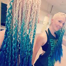 Blonde Blue Ombre Kanekalon Box Braids On Caucasian Hair White Girl Box Braids Blue Box Braids Natural Hair Styles For Black Women