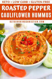 Roasted Red Pepper Cauliflower Hummus Keto Cauliflower Hummus Stuffed Peppers Low Carb Hummus