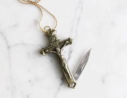 Reserved For Lisa Crucifix Cross Pocket Knife Necklace Brass Etsy Knife Necklace Pocket Knife Necklace Jewelry