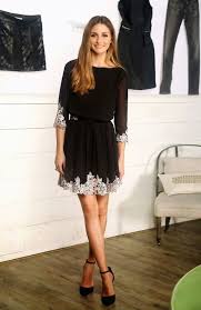 Olivia Palermo Black Dress With White Lace Accents Straight Hair Fashion Style Crush Celebrity Style