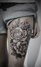 Cute Black Ink Rose Flowers Tattoo On Thigh Flower Thigh Tattoos Thigh Tattoos Women Leg Tattoos Women