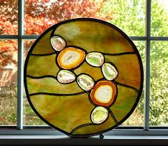 Stained Glass Round Panel Agate Geode Art Natural Earth Tone Accent Abstract Glass Art Rust Stained Glass Circles Stained Glass Modern Stained Glass Panels