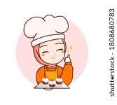 Woman chef and bakery shop interior set with counter, cakes, cashbox and menu chalkboard. Chef Muslimah Bakery Cartoon Fantastis 30 Gambar Kartun Koki Hijab Gambar Kartun Chef Logo Islamic Cartoon Cartoon Chef Muslim Chef Images Stock Photos Vectors