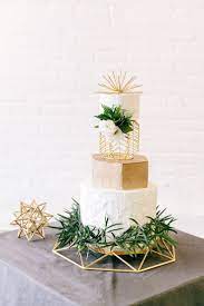 Industrial Chic Warehouse Inspiration Session Metallic Wedding Cakes Modern Wedding Cake Geometric Wedding Cakes