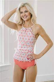 Coral Floral Halter Tankini Top Modest Swimsuit Modest Swimwear Cute One Piece Swimsuit One Piece Swims Modest Swimwear Swimsuits Women S Plus Size Swimwear
