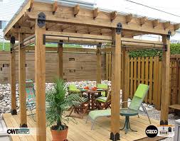 Perfectly Staged Eight 6x6 Post Bases And Post To Beams Accented With Rafter Clips From Ozco S Ornamental Wood Ti Pergola Patio Gazebo Pergola Pergola Lighting