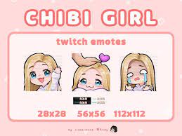 Blonde Hair Blue Eyes Chibi Girl Twitch Emotes In 2021 Chibi Girl Blonde Hair Blue Eyes Chibi