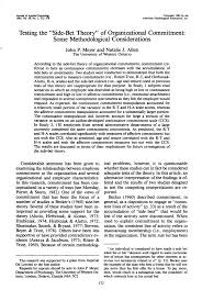 Pdf Testing The Side Bet Theory Of Organizational Commitment Some Methodological Considerations