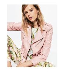 Zara Biker Faux Leather Jacket Pink Xs Xl Ref 3046 221 Leather Coat Womens Coats Jackets Women Leather Coat Jacket