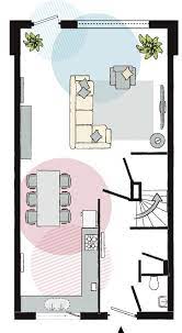 eenvoudige plattegrond hierin illustreren de cirkels schematisch bepaalde leefgebieden in de woonkamer inc woonkamer tekenen interieurschets vloerontwerp