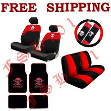 New Full Set Red Skull Car Seat Covers Steering Wheel Cover Floor Mats Steering Wheel Cover Wheel Cover Seat Covers