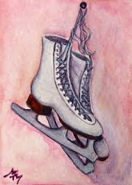 Original Aceo Watercolor Painting Ice Skates Winter Figure Skating Shoes Girl Mm Realism Iceskates Watercolor Painting Winter Aceo Artcard