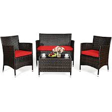 By stylewell (675) grant park black modern plastic patio adirondack chair outdoor. Buy Costway 4pcs Rattan Patio Furniture Set Cushioned Sofa Chair Coffee Table Red Brown Turquoise By Costway On Dot Bo