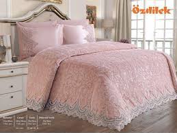 Ozdilek Cift Kis Dantelli Battaniye Seti Pudra 8697353436536