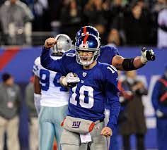 Eli Manning After His Touchdown Pass To Hakeem Nicks Manning And The Giants Will Host The Atlanta Ny Giants Football New York Giants Football Giants Football